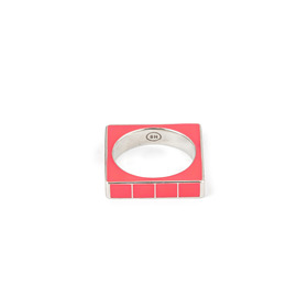Кольцо квадратное с эмалью розовое