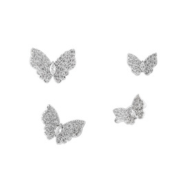 Серебристый сет серег и каффов с бабочками