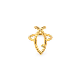 Серебряное позолоченное кольцо с бриллиантом "Море"