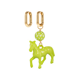 Серьги с зеленой лошадкой и бусиной Мурано