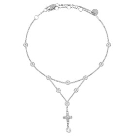 Серебряный браслет с кристаллами с крестом на подвесной цепочке