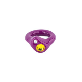 Кольцо фиолетового цвета с жемчугом и кристаллом желтого цвета