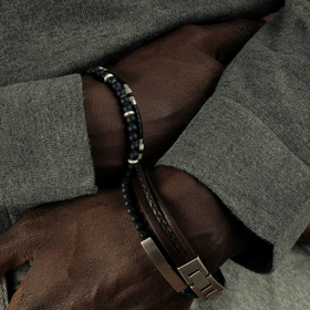 Тройной кожаный коричневый браслет