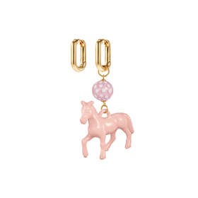 Серьги с розовой лошадкой и бусиной Мурано