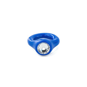 Кольцо синего цвета из полимерной глины с прозрачным камнем