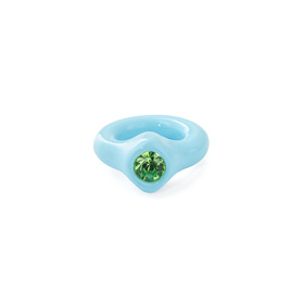 Голубое кольцо с зеленым кристаллом