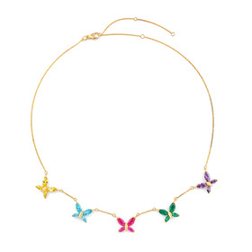 Позолоченное ожерелье из серебра с бабочками с разноцветными камнями