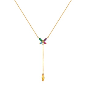 Позолоченное ожерелье-галстук Бабочка из серебра с разноцветными камнями