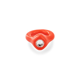 Красное кольцо из полимерной глины с прозрачным стразом