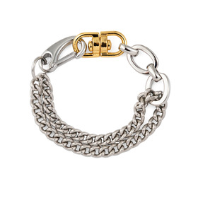 Биколорный браслет с серебристой цепью и золотистым замком