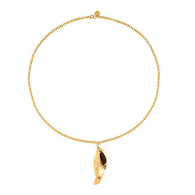 Золотистое колье цепь с подвеской золотой листок