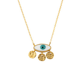Золотистое ожерелье с тремя монетками и глазом