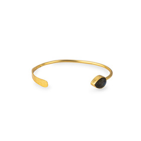 Золотистый простой полукруглый браслет с оливковым камнем
