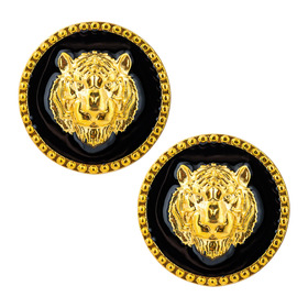 Золотистые серьги с черной эмалью и головой тигра
