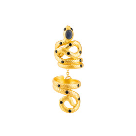 Покрытое золотом двойное кольцо SNAKE LONG с лабрадором и чёрным ониксом