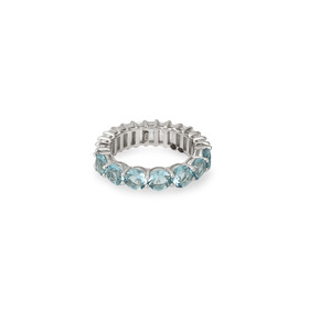 Кольцо-дорожка из серебра с голубыми и белыми кристаллами разной формы