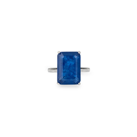 Серебряное кольцо с крупным синим прямоугольным кристаллом
