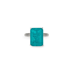 Серебряное кольцо с крупным сине-зеленым прямоугольным кристаллом