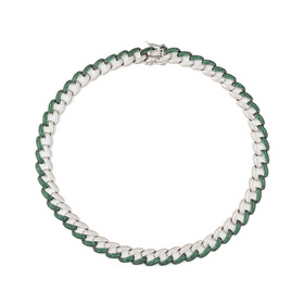 Колье-цепь из серебра с белыми и зелеными кристаллами