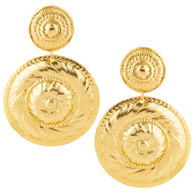 Золотистые крупные круглые серьги с круговым орнаментом