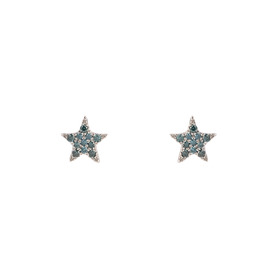 Пусеты звезды из белого золота с голубыми бриллиантами