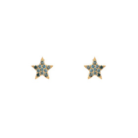 Пусеты звезды из желтого золота с голубыми бриллиантами
