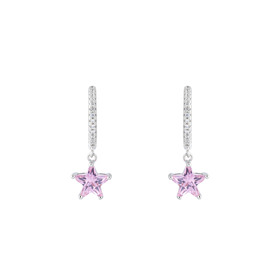 Серебряные серьги с розовыми кристаллами звездами