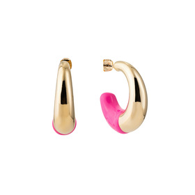 Золотистые серьги-кольца с розовой эмалью