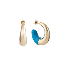 Золотистые серьги-кольца с голубой эмалью