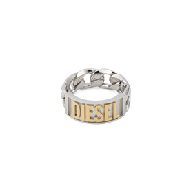 Биколорное кольцо-цепь с золотистым логотипом Diesel