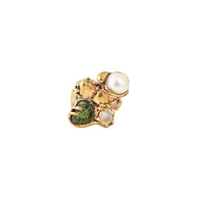 Кольцо из латуни с жемчугом, лунным камнем, турмалином и фианитами