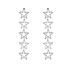 серебристые серьги-дорожки из звезд с кристаллами