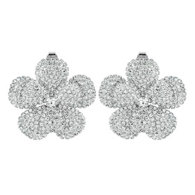 Серебристые серьги в форме цветков с россыпью кристаллов