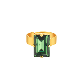 Позолоченное кольцо с регулируемым размером и крупным кристаллом Baguette Erinite Gold