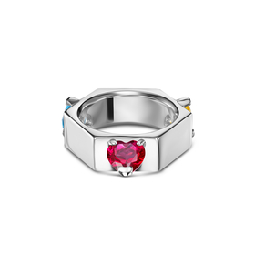 Кольцо серебряное GAECHKA с цитрином, голубым топазом и розовым фианитом