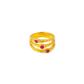 Позолоченное кольцо из серебра «Океан и 3 реки» с синтетическим рубином