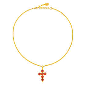 Позолоченная цепочка с крестом из красных кристаллов