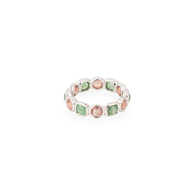 Серебряное кольцо из микса камней розового и зелёного кварца