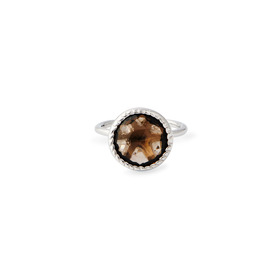 Серебряное кольцо тонкое с круаным дымчатым кварцем