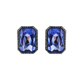 Серьги с крупными синими кристаллами с паве из черных кристаллов