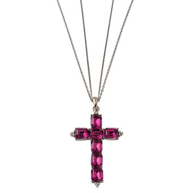 Черненая цепь с крупным крестом из розовых кристаллов
