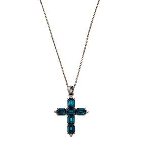 Серебристая цепь с крестом из синих кристаллов
