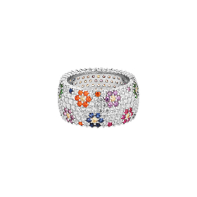 Кольцо «Цветочки» из серебра с разноцветными камнями