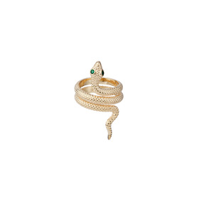 Позолоченное кольцо Snake с зелёными фианитами