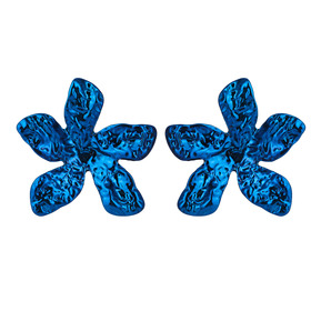 Синие мятые серьги-цветы
