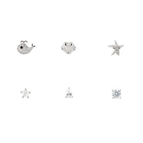 Сет пирсинга из серебра: звезда, капля, морская ракушка, морская звезда, кит, кристалл