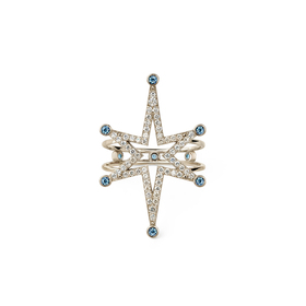 Кольцо-звезда из белого золота с сапфирами и бриллиантами