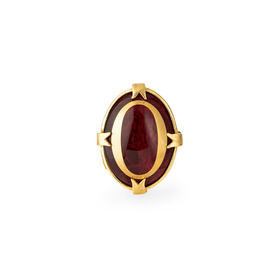 Позолоченное кольцо с камнем из красного акрила