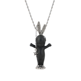 Фарфоровый черный пупс цепочкой из латуни RABEL RABBIT с серебряным покрытием