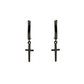 Черные серьги-колечки из серебра с крестами